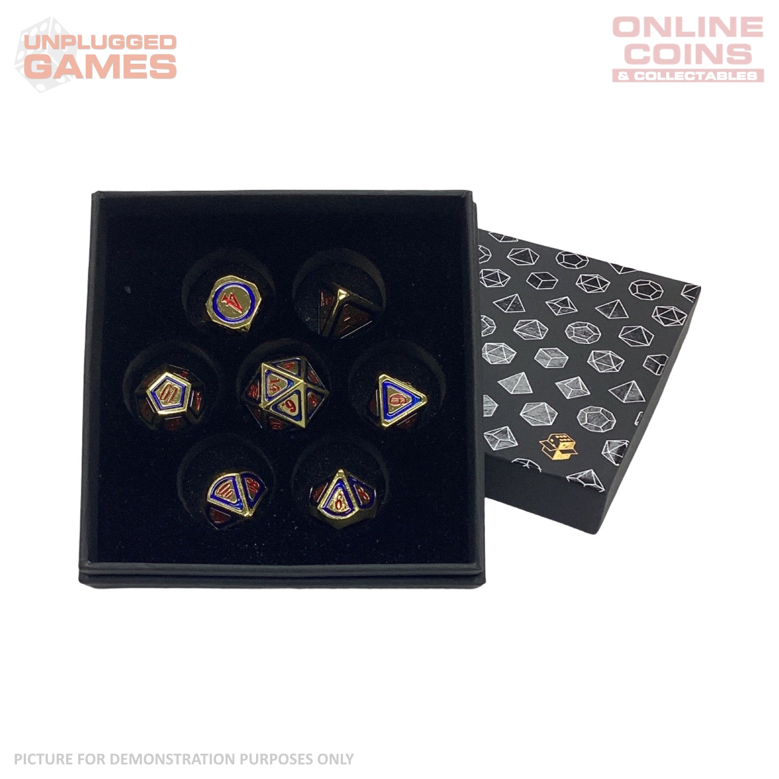 LPG Dice Set - Metal RPG Concentric Red/Blue/Gold